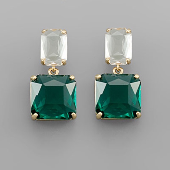 Rectangle & Square Glass Earrings - Picture 1 of 3